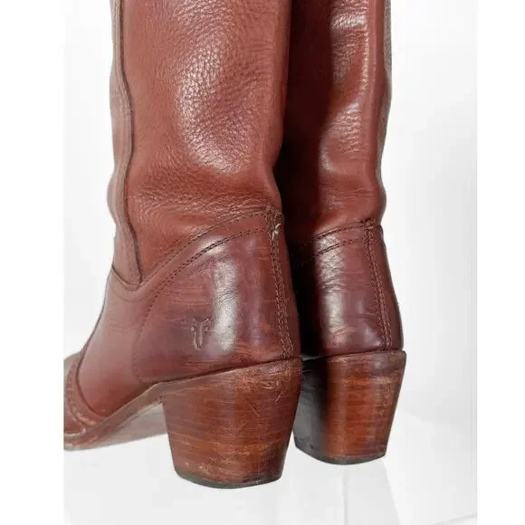 FRYE Jane Stitch Dark Brown Redwood Leather Riding Boots 77230 (8.5) - Picture 4 of 12